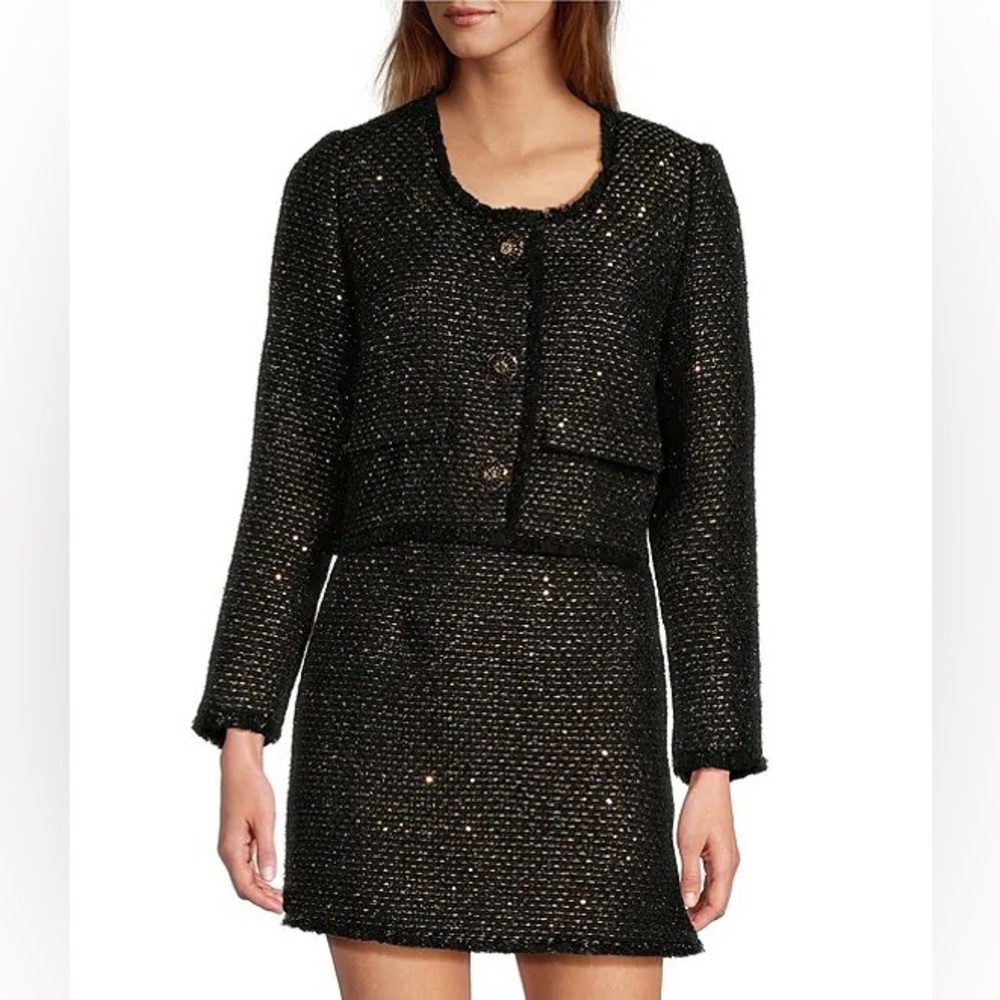 NWT Antonio Melani London Tweed Long Sleeve Round Neck Cropped Jacket Sz 4